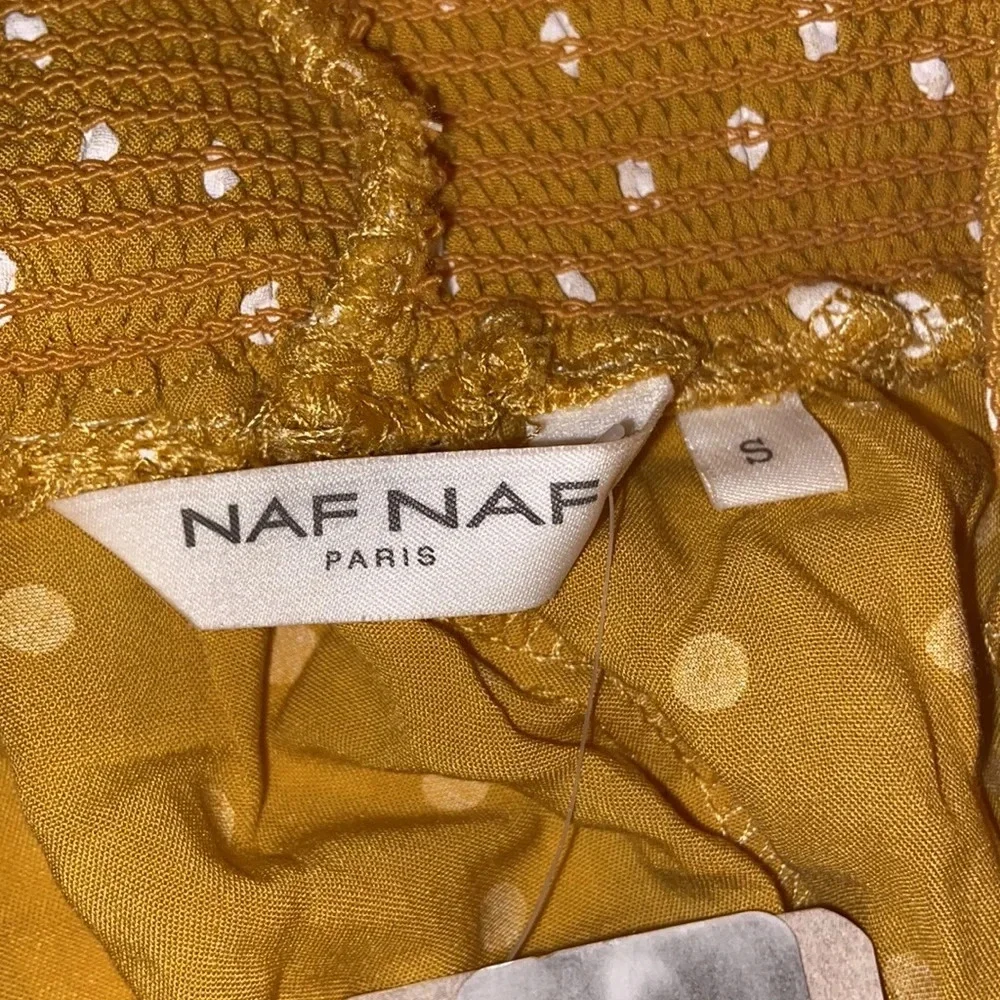 Imperfect NWT NAF NAF Paris skirt yellow maxi skirt rope tassel‎ belt polka dot